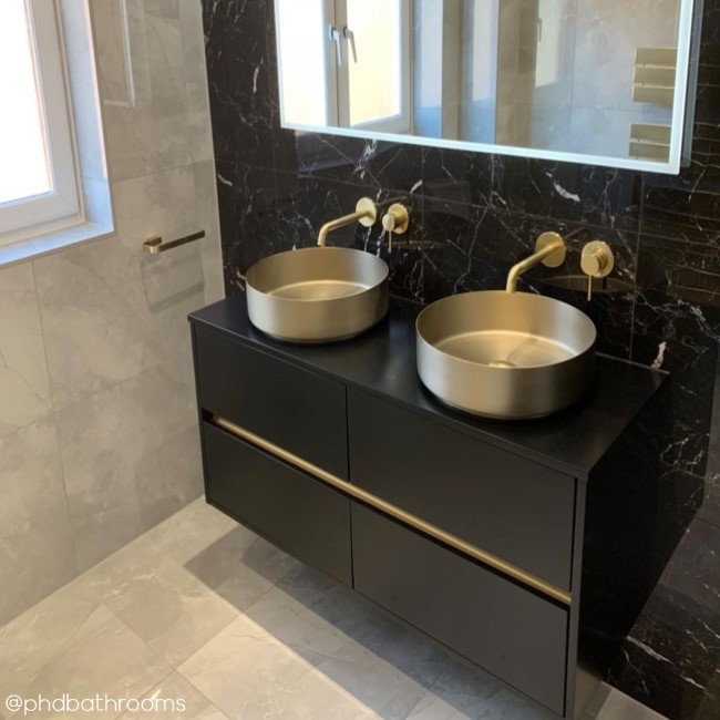 1200mm Black Wall Hung Double Countertop Vanity Unit with Basin - Roxbi