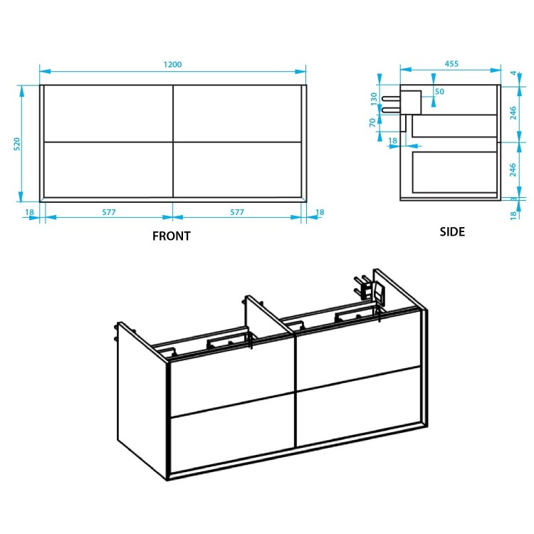 1200mm Wood Effect Wall Hung Double Countertop Vanity Unit- Roxbi