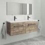 1200mm Wood Effect Wall Hung Double Vanity Unit with Basin and Black Handles - Ashford 