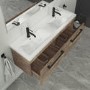 1200mm Wood Effect Wall Hung Double Vanity Unit with Basin and Black Handles - Ashford 