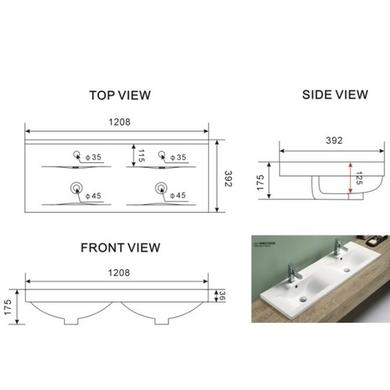 1200mm Wood Effect Wall Hung Double Vanity Unit with Basin and Black Handles - Ashford 