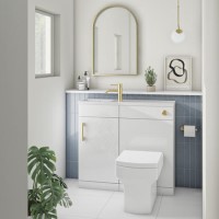 900mm White Cloakroom Toilet and Sink Unit with Square Toilet and Brass Fittings - Ashford