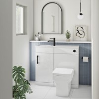 900mm White Cloakroom Toilet and Sink Unit with Square Toilet and Black Fittings - Ashford