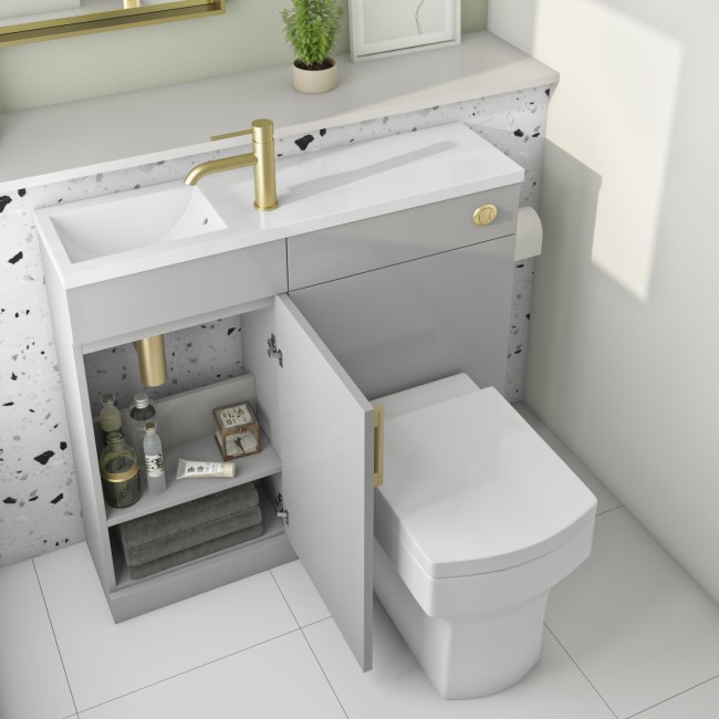 900mm Grey Cloakroom Toilet and Sink Unit with Brass Fittings - Ashford