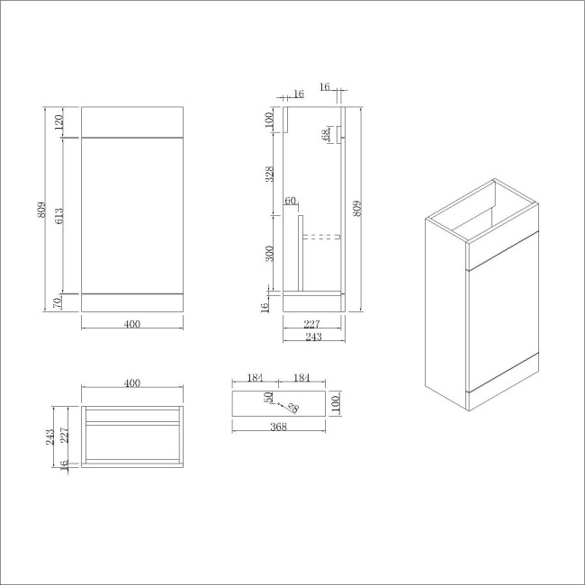 900mm Grey Cloakroom Toilet and Sink Unit with Brass Fittings - Ashford