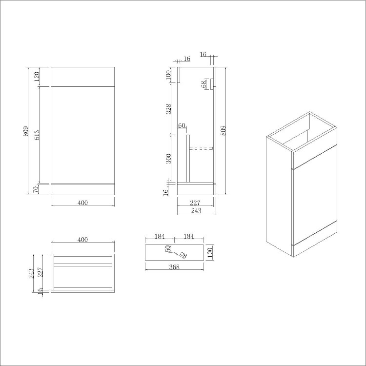 900mm Grey Cloakroom Toilet and Sink Unit with Brass Fittings - Ashford