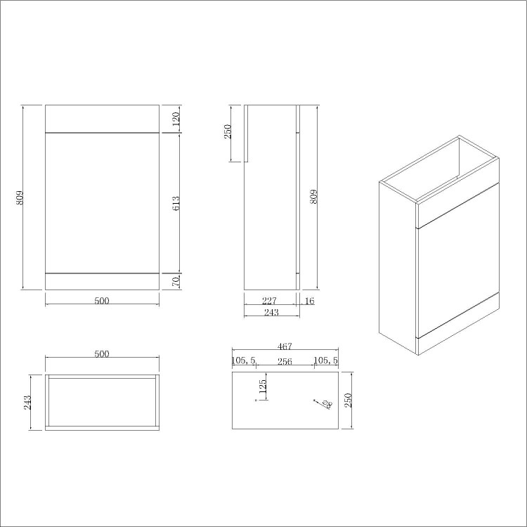 900mm Grey Cloakroom Toilet and Sink Unit with Brass Fittings - Ashford