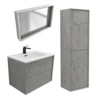 700mm Concrete Effect Wall Hung Basin Vanity Unit with Cabinet and Mirror - Arragon