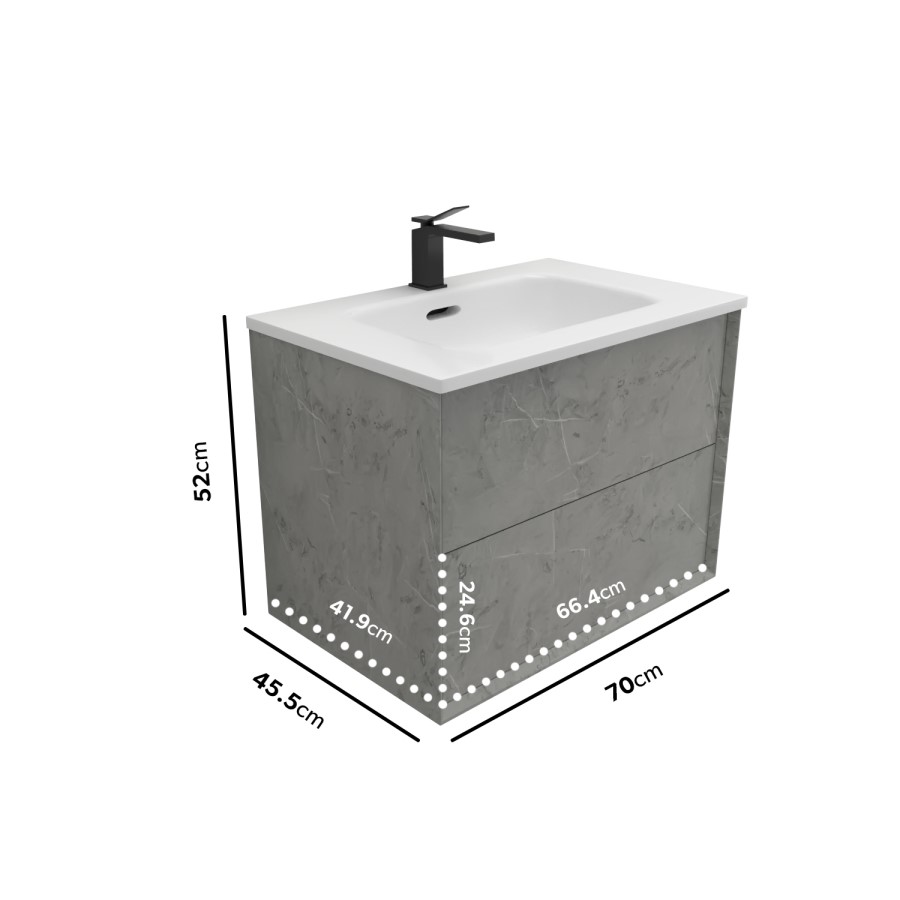 Grade A1 - 700mm Concrete Efffect Wall Hung Vanity Unit with Basin - Arragon
