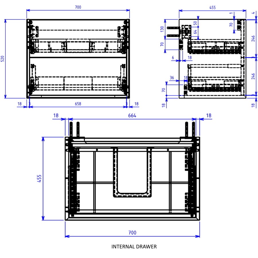 Grade A1 - 700mm Concrete Efffect Wall Hung Vanity Unit with Basin - Arragon