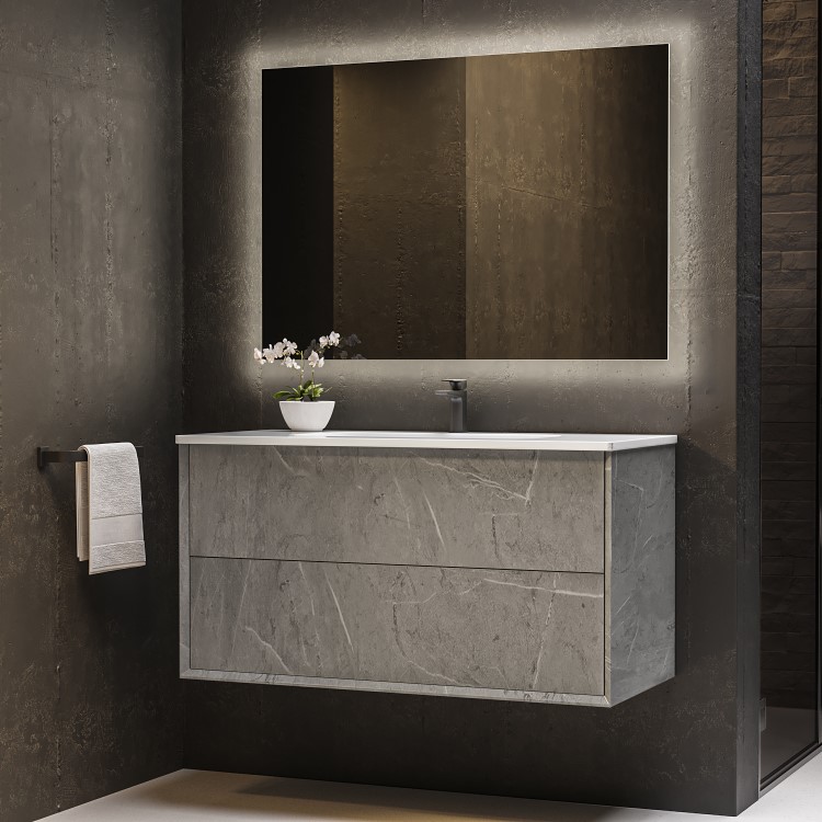 1000mm Concrete Effect Wall Hung Vanity Unit with Basin - Arragon