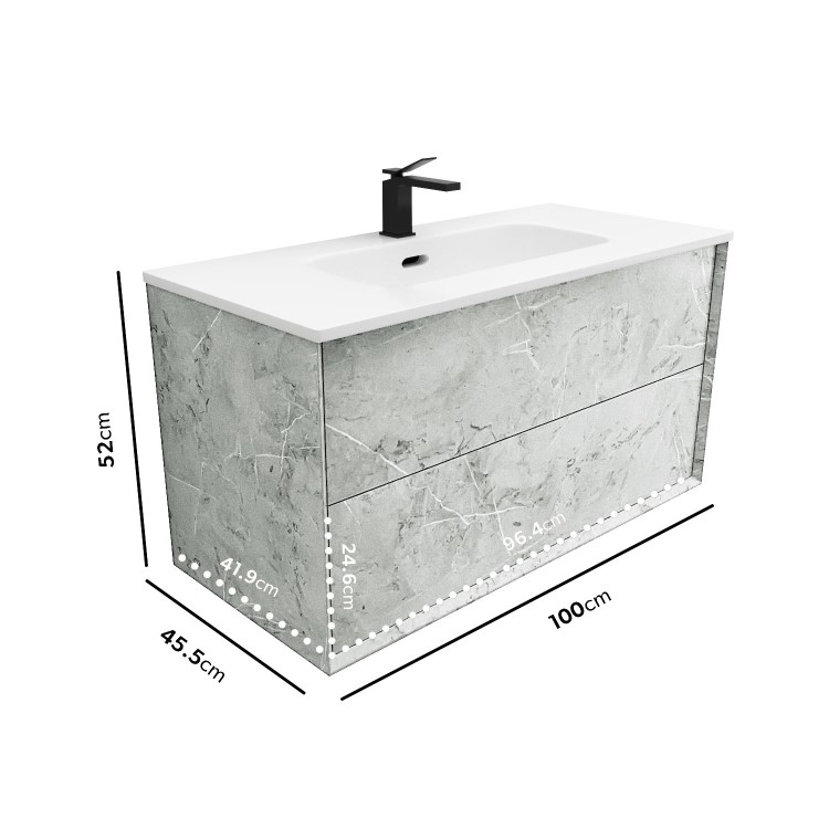 Grade A2 - 1000mm Stone Effect Wall Hung Vanity Unit with Basin - Arragon