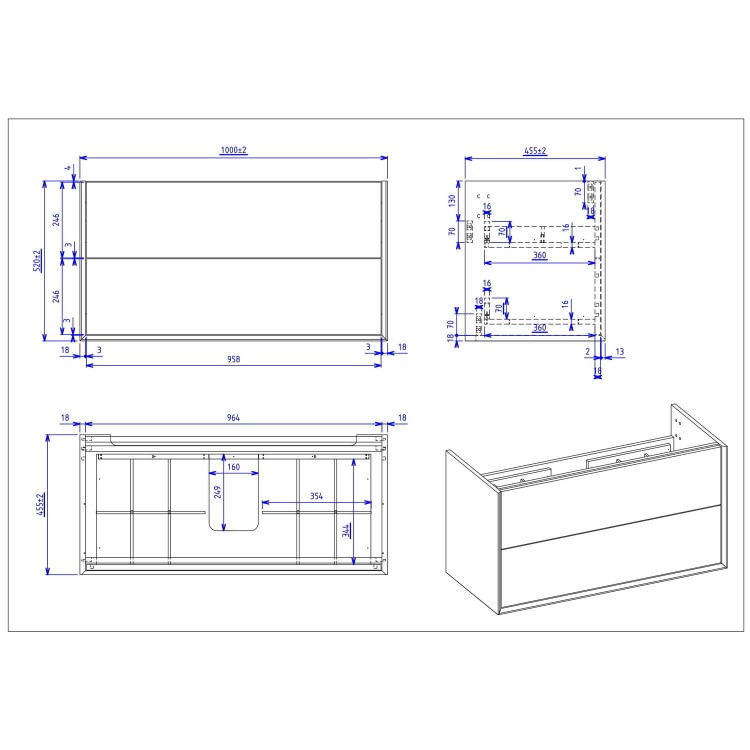 1000mm Concrete Effect Wall Hung Vanity Unit with Basin - Arragon