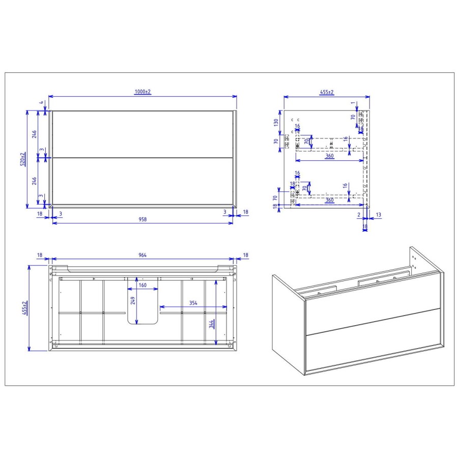 1000mm Concrete Effect Wall Hung Vanity Unit with Basin - Arragon