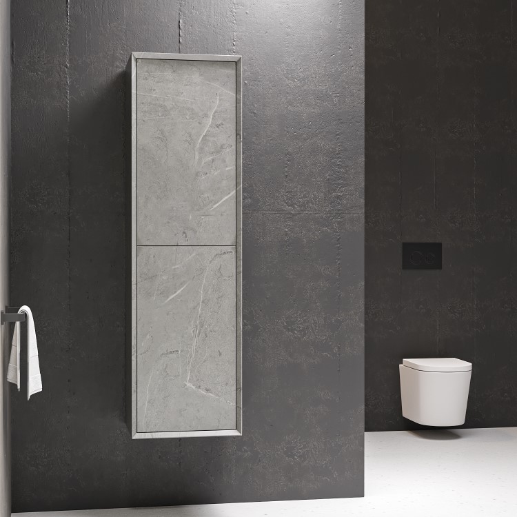 Double Door Concrete Effect Wall Mounted Tall Bathroom Cabinet 400 x 1380mm - Arragon