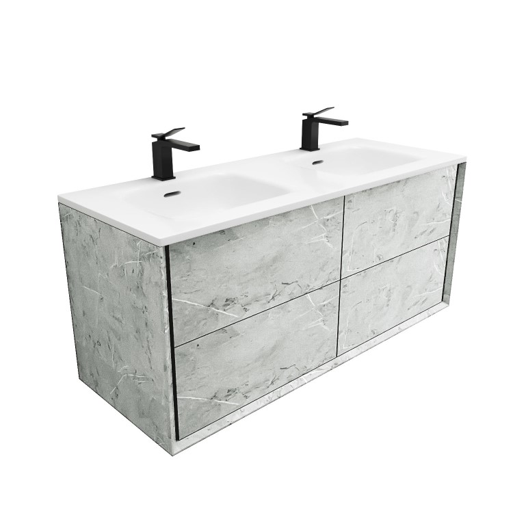 1200mm Concrete Effect Wall Hung Double Vanity Unit with Basin - Arragon