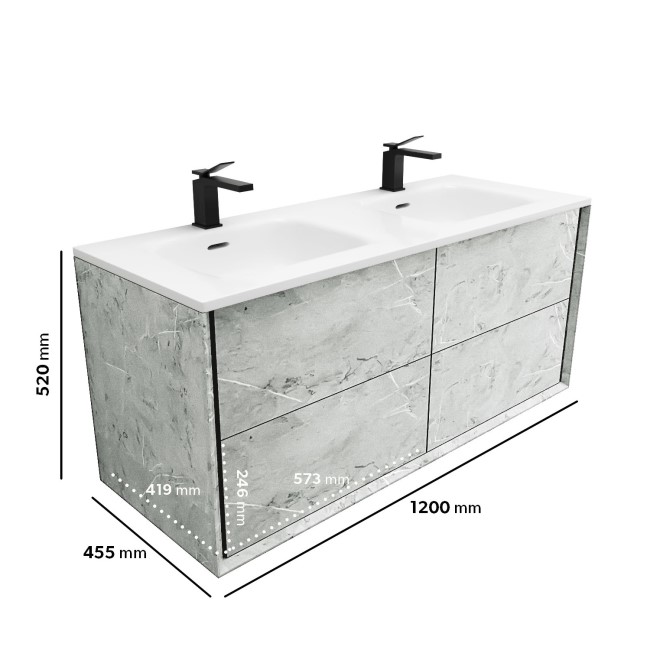 1200mm Concrete Effect Wall Hung Double Vanity Unit with Basin - Arragon