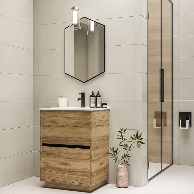 600mm Wood Effect Freestanding Vanity Unit with Basin - Roxbi