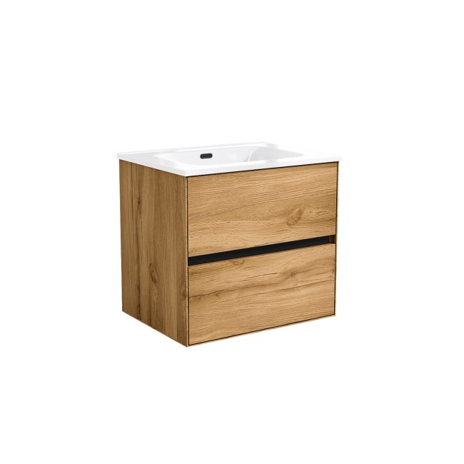 600mm Wood Effect Wall Hung Vanity Unit with Basin - Roxbi