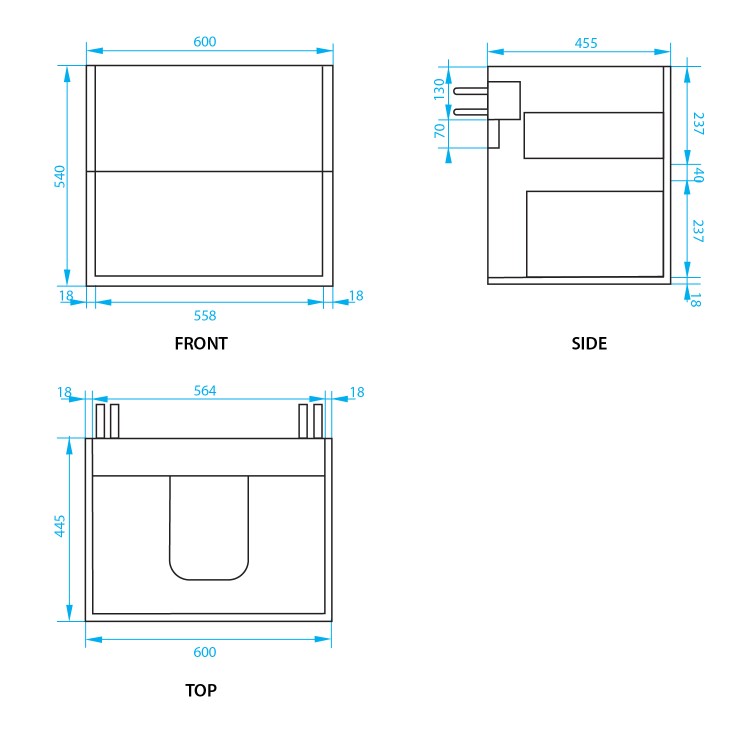 600mm Wood Effect Wall Hung Vanity Unit with Basin - Roxbi