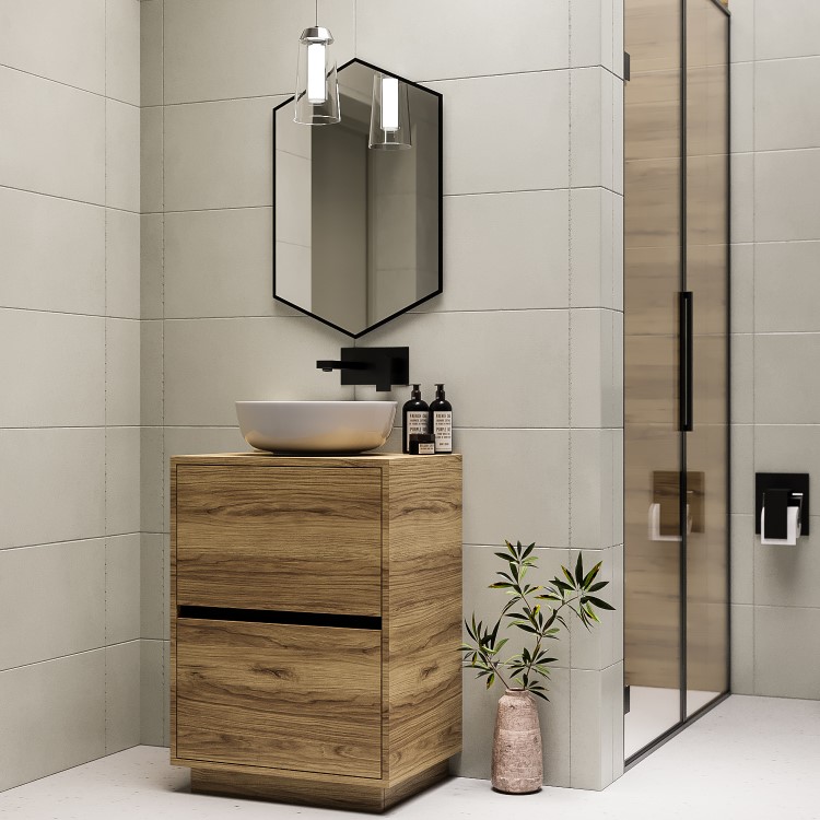 600mm Wood Effect Freestanding Countertop Vanity Unit with Basin - Roxbi