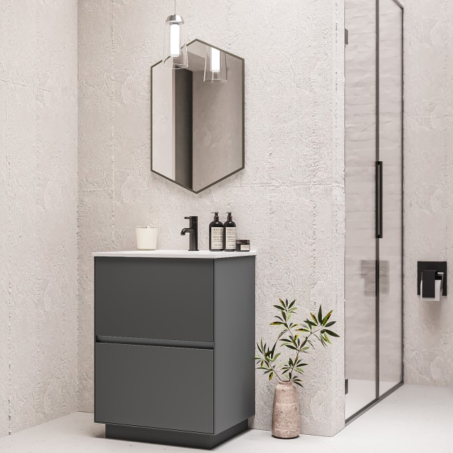 Grade A1 - 600mm Grey Freestanding Vanity Unit with Basin - Roxbi