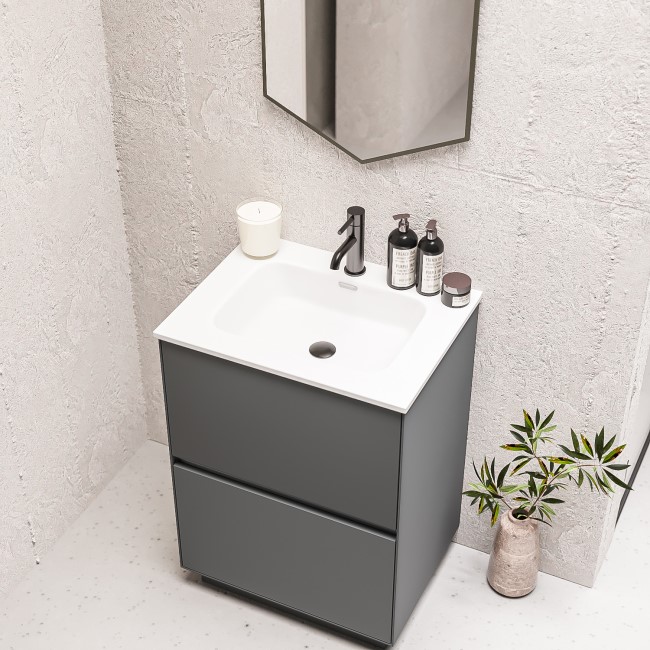 Grade A1 - 600mm Grey Freestanding Vanity Unit with Basin - Roxbi