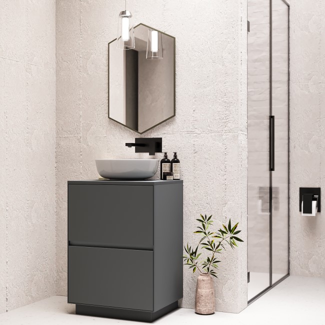 600mm Grey Freestanding Countertop Vanity Unit with Basin - Roxbi