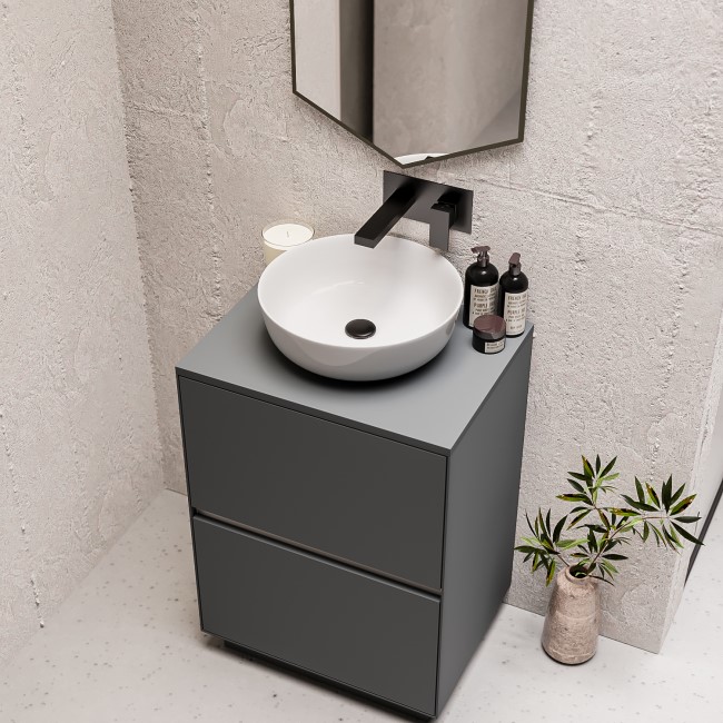 600mm Grey Freestanding Countertop Vanity Unit with Basin - Roxbi