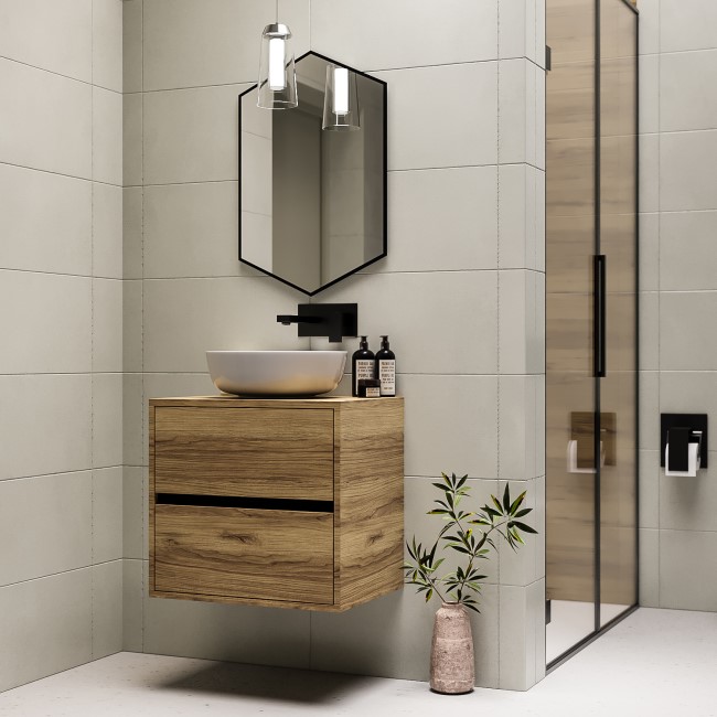 600mm Wood Effect Wall Hung Countertop Vanity Unit with Basin - Roxbi