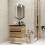 600mm Wood Effect Wall Hung Vanity Unit with Matt Black Basin - Roxbi