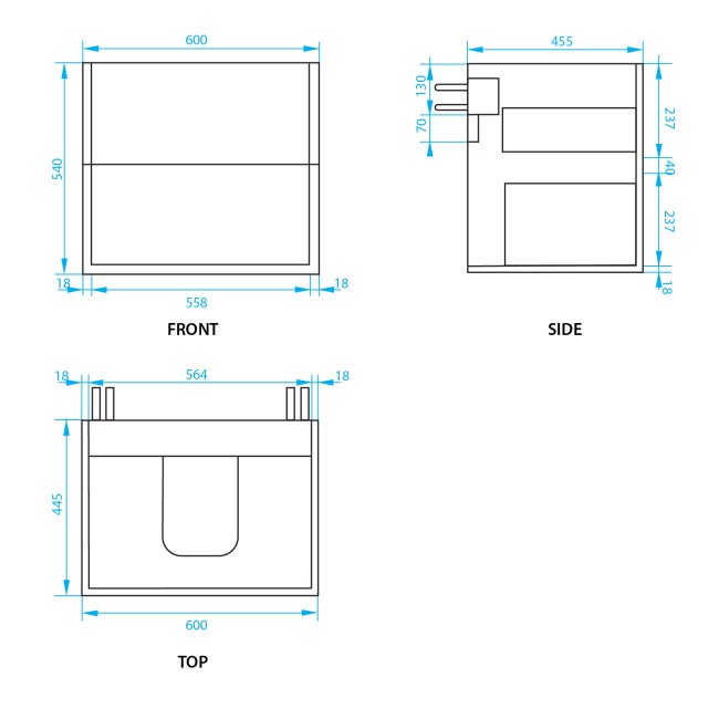 600mm Grey Wall Hung Vanity Unit with Basin - Roxbi