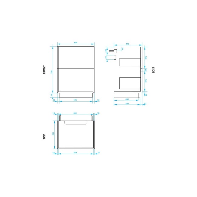 600mm Grey Freestanding Vanity Unit with Matt White Basin - Roxbi