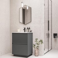 600mm Grey Freestanding Vanity Unit with Matt White Basin - Roxbi