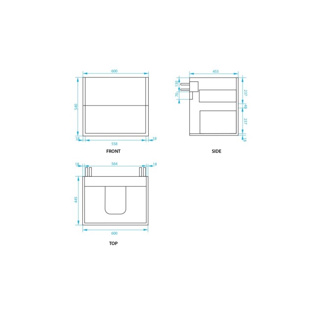 600mm Wood Effect Wall Hung Countertop Vanity Unit with Basin - Roxbi