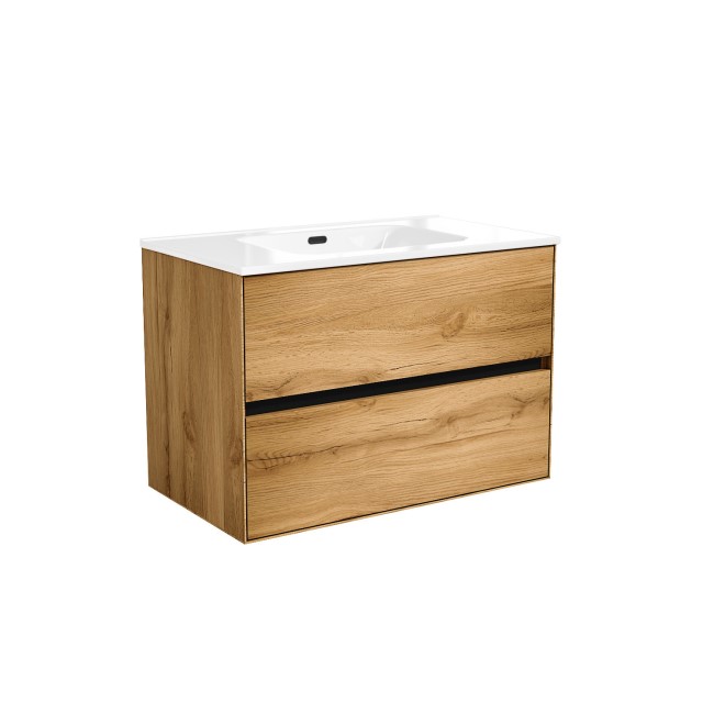 800mm Wood Effect Wall Hung Vanity Unit with Basin - Roxbi