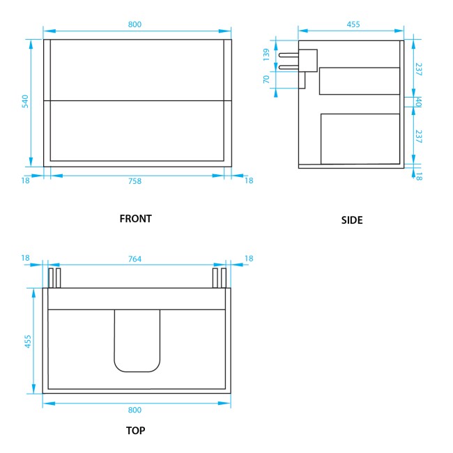 800mm Wood Effect Wall Hung Vanity Unit with Basin - Roxbi