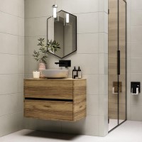 800mm Wood Effect Wall Hung Countertop Vanity Unit with Basin - Roxbi