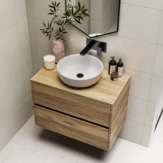 800mm Wood Effect Wall Hung Countertop Vanity Unit with Basin - Roxbi