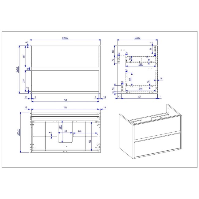 800mm Grey Wall Hung Vanity Unit with Basin - Roxbi