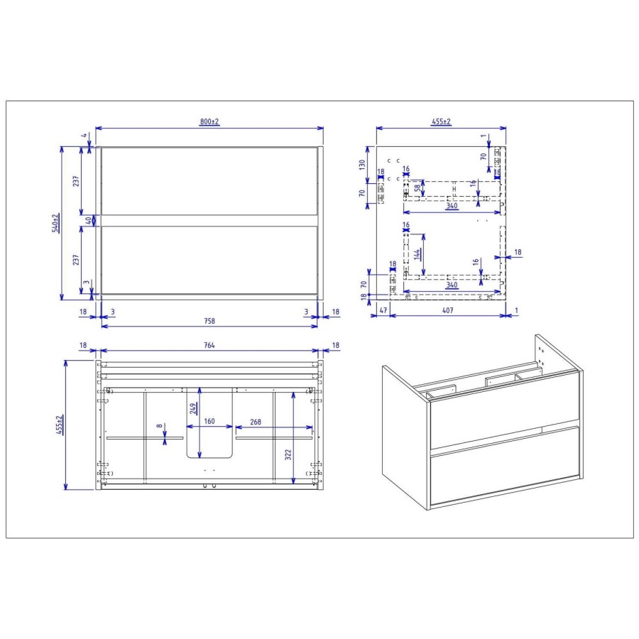 800mm Grey Wall Hung Vanity Unit with Basin - Roxbi