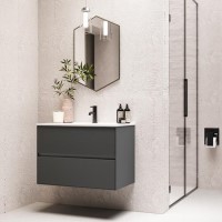 800mm Grey Wall Hung Vanity Unit with Basin - Roxbi 800mm Grey Wall Hung Vanity Unit with Basin - Roxbi