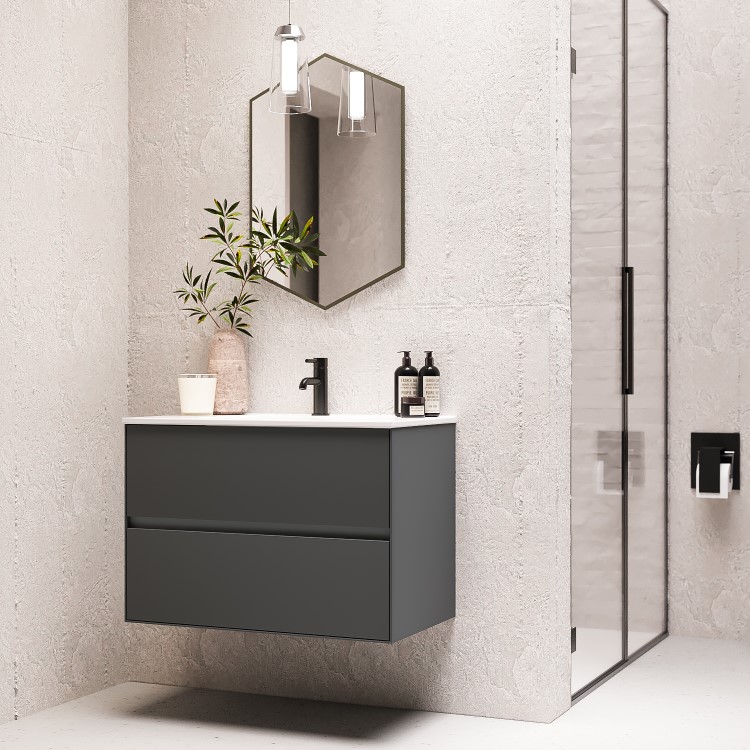 800mm Grey Wall Hung Vanity Unit with Basin - Roxbi