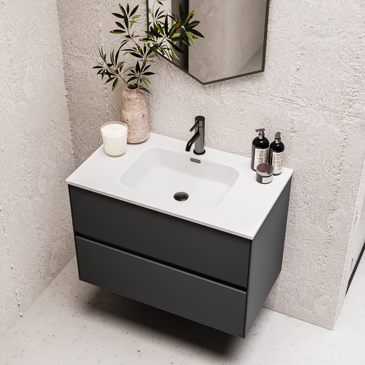 800mm Grey Wall Hung Vanity Unit with Basin - Roxbi