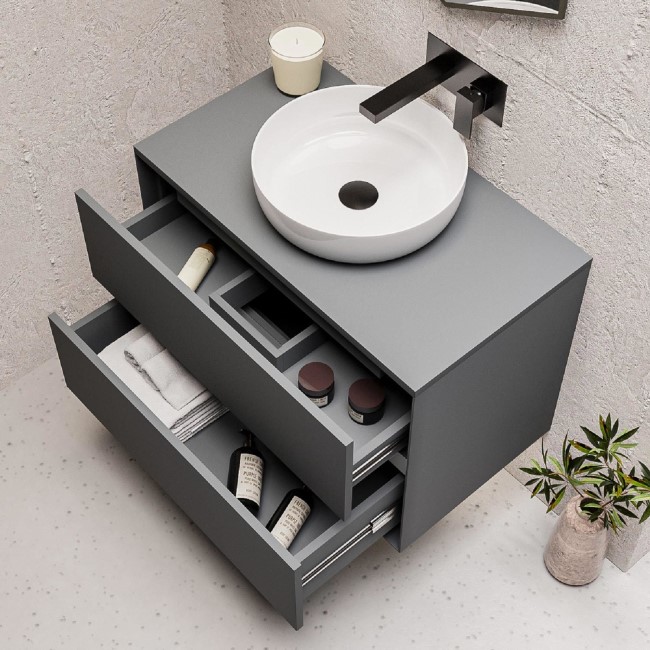 800mm Grey Wall Hung Countertop Vanity Unit with Basin - Roxbi