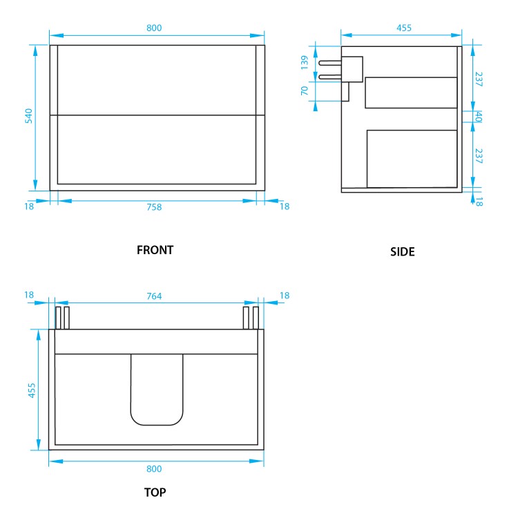 800mm Grey Wall Hung Countertop Vanity Unit with Basin - Roxbi