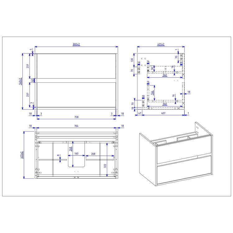 800mm Grey Wall Hung Countertop Vanity Unit with Basin - Roxbi