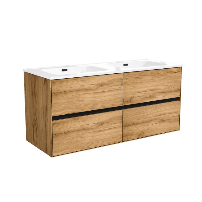 1200mm Wood Effect Wall Hung Double Vanity Unit with Basins - Roxbi