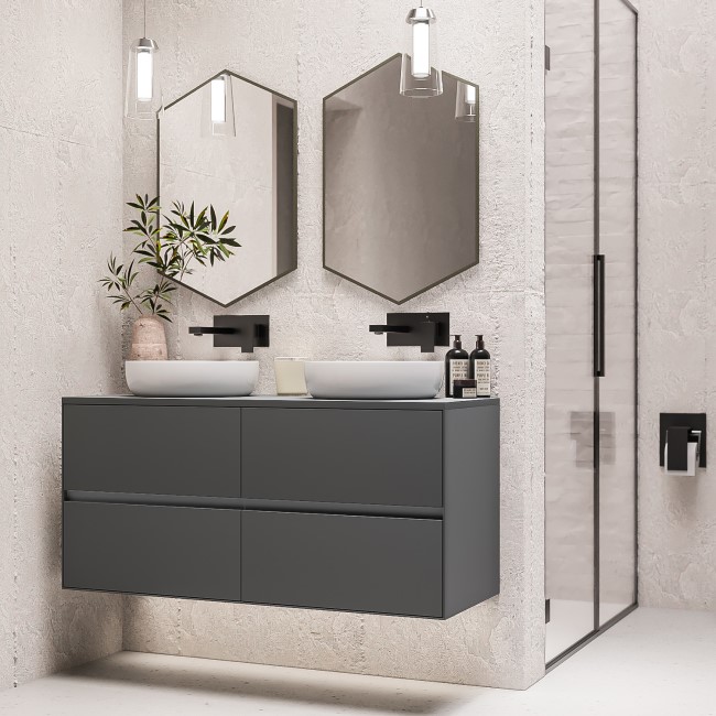 Grade A1 - 1200mm Grey Wall Hung Double Countertop Vanity Unit with Basin - Roxbi