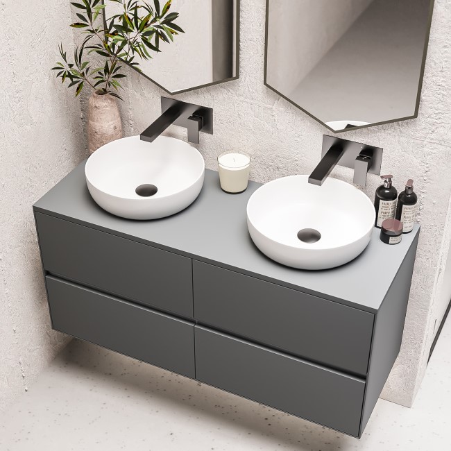 Grade A1 - 1200mm Grey Wall Hung Double Countertop Vanity Unit with Basin - Roxbi